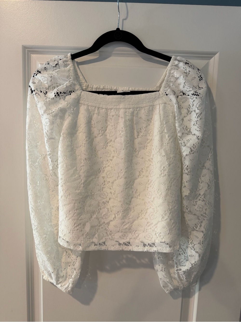 abercrombie kids White Lace Puff-Sleeve Top